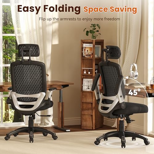 GABRYLLY Ergonomic Office Chair, High Back Home Desk Chair with Flip-Up Arms, 3D Headrest, 90-120° Tilt and Wide Cushion Seat, Big and Tall Computer Chairs for Man Woman, Mesh Chair -Midnight Cloud - Image 4