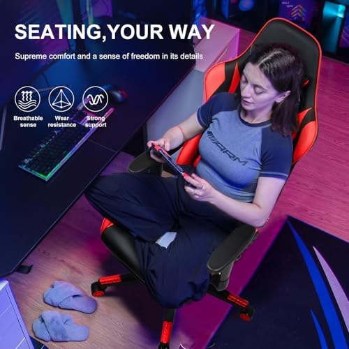 GTPLAYER Gaming Chair with Footrest, Ergonomic Computer Game Desk Chair, Reclining Gamer Chair Seat Height Adjustment, Swivel Rocker with Headrest and Lumbar (Brickred) - Image 3