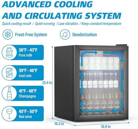 Erivess 76 Can Mini Fridge, 1.7 Cu.ft Beverage Refrigerator with Glass Door - Image 4