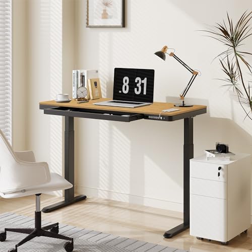 FLEXISPOT Comhar 48" Electric Standing Desk with Drawers, USB Charging Ports, Quick Assembly, Height Adjustable Sit Stand Desk with Child Lock for Natural Home Office, Bamboo Finish Top/Black Legs - Image 2