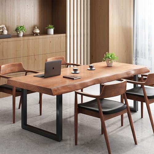 Stylish Solid Wood Office Desk with Sturdy Metal Base - Durable Multi-Size Executive Computer & Dining Table - Perfect for Home Office & Work Environments (Brown, 47in) - Image 5