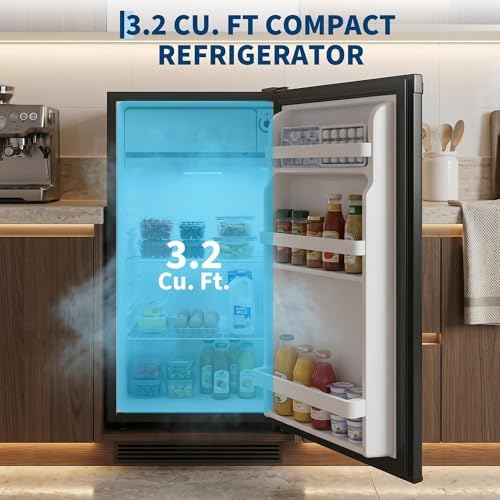 3.2 Cu. ft. Mini Refrigerator, Single-Door Compact Fridge with Freezer, with LED, Adjustable Shelves, for Dorm, Office, Bedroom, Kitchen, Bar - Image 3