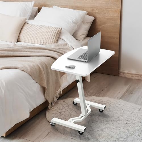 SHW Mobile Height Adjustable Laptop Rolling Cart w/Lockable Wheels, White - Image 7