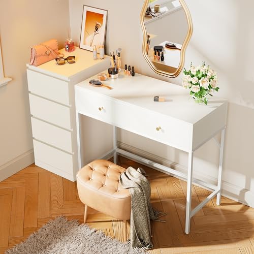 SUPERJARE 39.4" White Desk with 2 Drawers, Modern Makeup Vanity Desk - Image 5