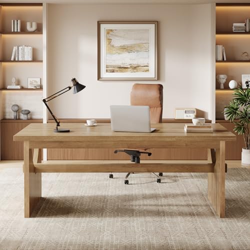Tribesigns Executive Office Desk, 63-Inch Farmhouse Computer Desk, Large Writing Study Conference Table with Sturdy Legs, Business Workstation Table for Home Office, Rustic Brown - Image 4