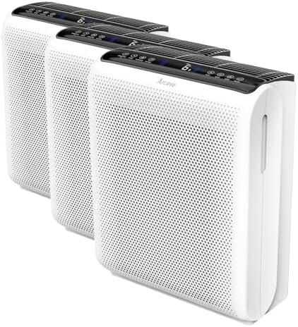 AROEVE Air Purifier for Large Rooms up to 1504 Ft² - 5 Layer Filter System for Smoke, Pollen, Allergies & Pet Dander, Features Air Monitor, Sleep Mode & Timer, MK07 White (Pack of 3) by AROEVE