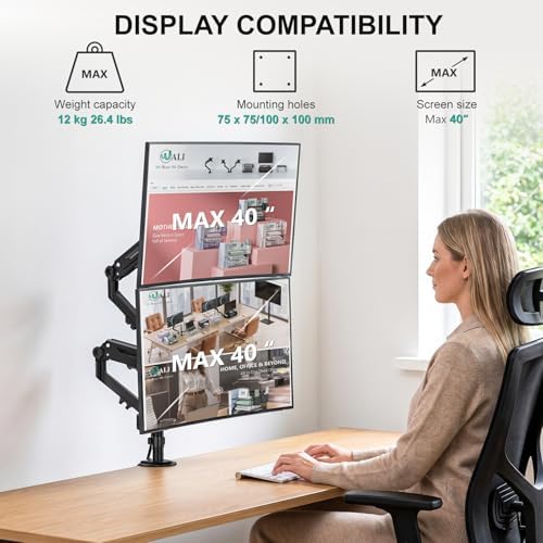 WALI Vertical Dual Monitor Mount for 13-40 inch Screens, up to 26.4 lbs - Image 2