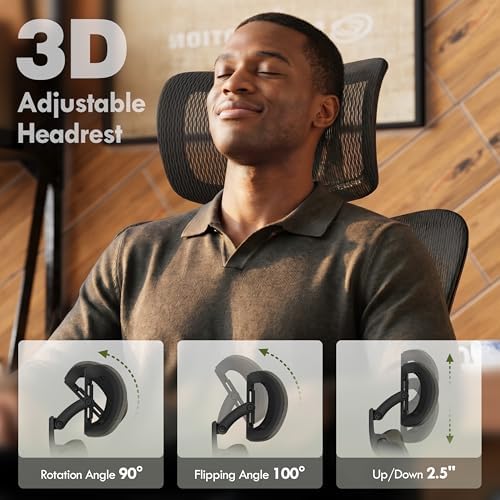 ELABEST Mesh Office Chair,Ergonomic Computer Desk Chair,Sturdy Task Chair- Adjustable Lumbar Support & Armrests,Tilt Function,Comfort Wide Seat,Swivel Home Office Chair (Onyx) - Image 4