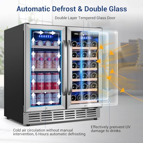 Wine and Beverage Refrigerator 30 Inch, Upgrade Dual Zone Wine Cooler, 30'' Wine beverage Fridge Built in or Freestanding Under Counter Large Capacity Glass Door Advanced Cooling System - Image 3