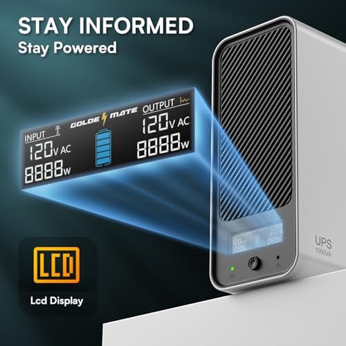 GOLDENMATE 1000VA/600W Lithium UPS Battery Backup & Surge Protector, White - Image 6