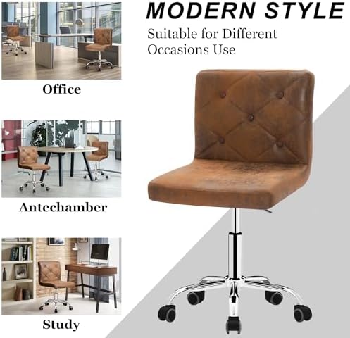 VECELO PU Leather Mid-Back Armless Desk Chair Adjustable Height 360° Rolling Swivel for Home Office Work, Dark Brown - Image 5