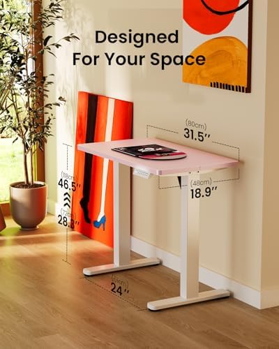 ErGear Height Adjustable Electric Standing Desk, 32 x 19 Inches Sit Stand up Desk, Memory Computer Home Office Desk, Pink - Image 3