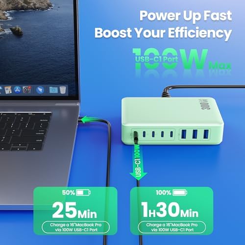 USB C Charger 300W USB C Charger Block, 8-Ports GaN IV Fast Charging Station Hub,PD 100W Laptop Charger Adapter,for MacBook Pro/Air/iPad/iPhone16/15/14/Apple Watch/DELL/Samsung for Home Office - Image 6