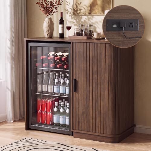 Seang Coffee Bar Cabinet with Mini Fridge Space,Walnut by Seang