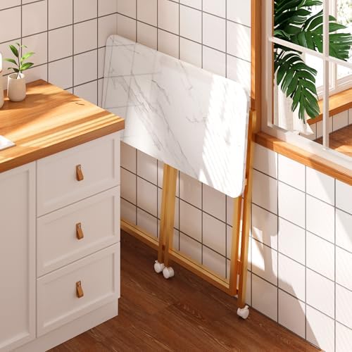 4NM 31.5" Mobile Small Rolling Computer Desk, Folding Laptop Cart Table with Wheels, Portable Office Desk for Small Space Couch Bed - White and Golden - Image 5