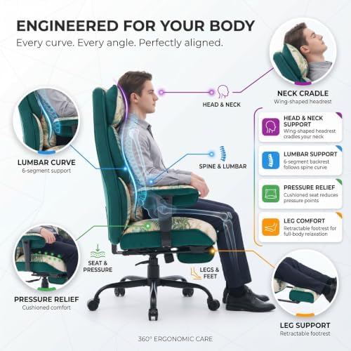 Efomao Watercolor Fabric Executive Office Chair Home Foot Rest, Green - Image 3