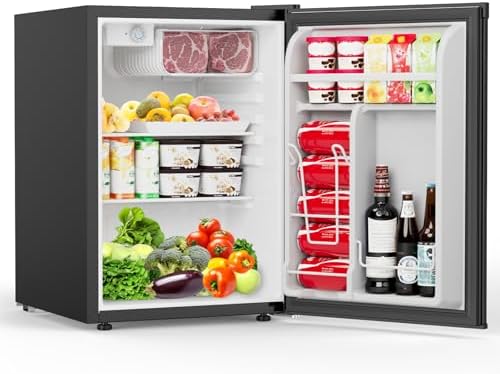 COWSAR 2.6 Cu.Ft Mini Fridge with Freezer, Quiet Reversible Door Compact Refrigerator, Small Refrigerator with 2 Removable Shelves, Adjustable Thermostat, for Office, Bedroom, Dorm, Black by COWSAR