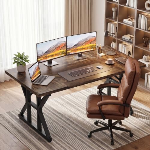 YOUDENOVA 71 Inch Executive Desk, Large Computer Office Desk Workstation with Thick Desktop & Heavy Duty Metal Legs, Modern Industrial Wood Writing Study Table for Home Office (Grey/Black) - Image 3