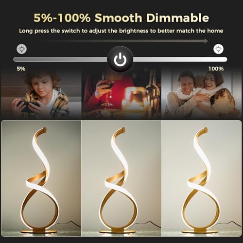 2 Pack Gold Cool Table Lamps, LED Spiral Desk Lights, Dimmable - Image 5