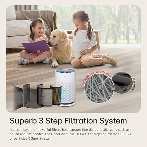 LG PuriCare 360 Air Purifiers for Home, Large and Small Room, Bedroom, Up to 2,059 ft² in 1 Hr with NanoFiber True HEPA Filter, 360 Degrees of Filtration, WiFi, Air Quality Monitor, Low Noise - Image 3