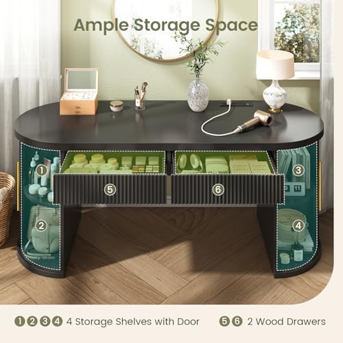 SEDETA 58.3" x 21.7" Fluted Office Executive Desk with 2 Drawers Storage - Image 4