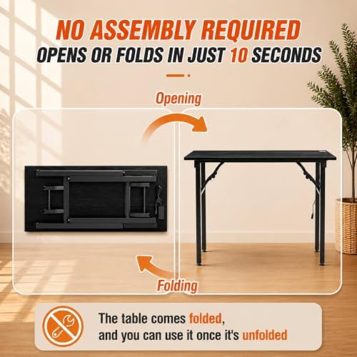 Folding Table Computer Desk - 43.3" No Assembly Folding Desk with Power Outlets & USB Charging Port, Small Desk, Foldable Office Desk, Compact Storage Portable Use for Small Space, Dark Oak - Image 4