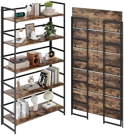 BHG Vintage Multifunctional Folding Bookshelf, No-Assembly Plant Stand Storage Rack Shelves for Home Office by BHG