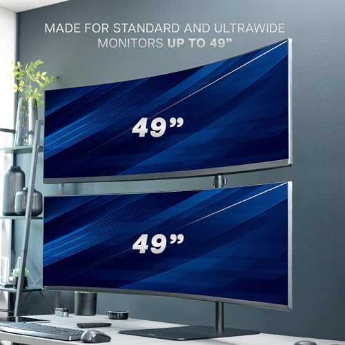 VIVO Freestanding Dual Vertically Stacked Ultra-Wide Monitor Desk Stand, Extra Tall Heavy Duty Adjustable Mount for 2 Ultrawide Screens up to 49 inches, 44 lbs Per Screen Capacity, Black, STAND-V202L - Image 2