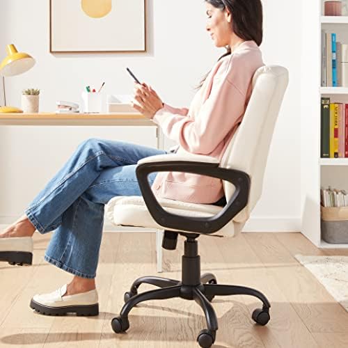 Amazon Basics Classic Puresoft PU Padded Mid-Back Office Chair with Armrest, Height Adjustable, Easy to Assemble, 26"D x 23.75"W x 42"H, Cream - Image 2