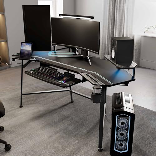 EUREKA ERGONOMIC Gaming Desk Wing Shaped Keyboard Tray 72 Inch Black - Image 2