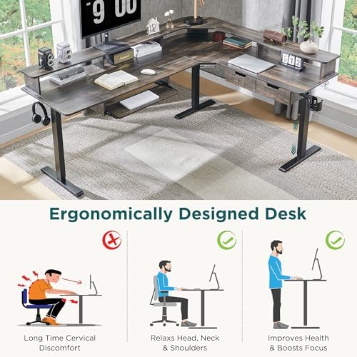 RedLemon 75x60 Inches L Shaped Electric Standing Desk, Dark Rustic Oak - Image 4
