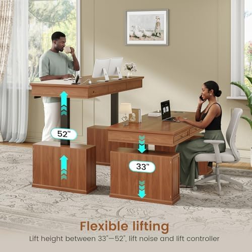 SEDETA 55.1" Farmhouse Executive Electric Standing Desk with 3 Drawers - Image 4