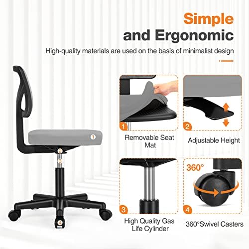 Sweetcrispy Small Armless Desk Chair, Mesh Rolling Office Chairs - Image 5