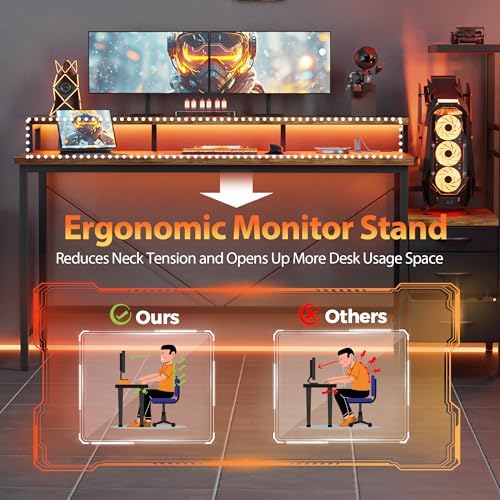 Mericonia 68 inch Gaming Desk with Drawers, Reversible Computer Desk, Brown - Image 7