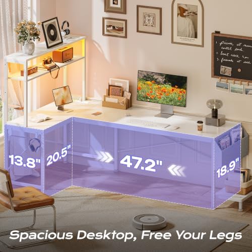 PRAISUN L Shaped Gaming Desk with LED Lights & Power Outlets - Image 5