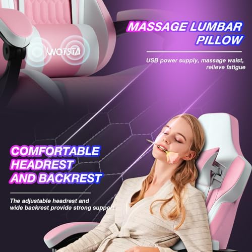 Gaming Chair with Footrest, High Back Gaming Chairs PVC Leather Ergonomic Gamer Chair with Adjustable Headrest Lumbar Support Racing Style Video Gaming Chair for Office/Home (Pink) - Image 6