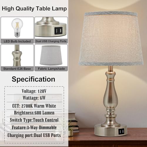 EJIAXIN Table Lamps for Bedroom Set of 2,Dimmable Touch Bedside Lamps with Dual USB A+C Ports - Nightstand Lamp for End Table Modern Night Stand Lamps for Living Room Guest Room - Image 6