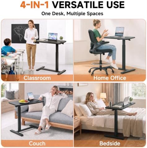 GTPLAYER Small Standing Desk with Hidden Wheels, Pneumatic Mobile Rolling Laptop Desk, Adjustable Height Overbed Bedside Table Computer Workstation for Home Office (32" W x 16" D, Pure Black) - Image 5