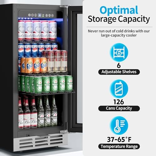 Feelfunn 15 Inch Beverage Refrigerator Under Counter,126 Cans,Silver - Image 2