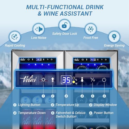 Velivi 24''Beverage Refrigerator Undercounter Wine and Beverage Fridge - Image 3