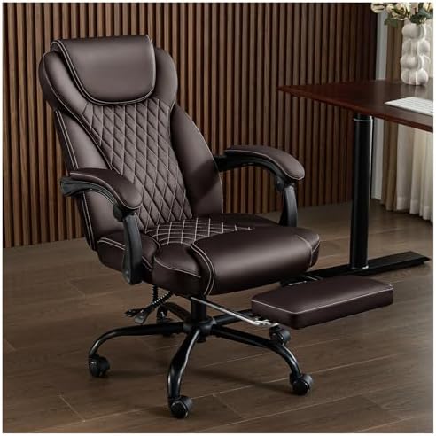 amseatec Big and Tall Office Chair with Footrest, Lumbar Support, Brown by AMSEATEC