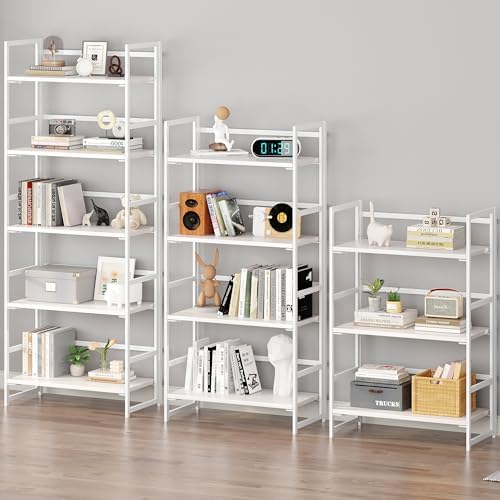 BHG Vintage Multifunctional Folding Bookshelf, No-Assembly Plant Stand Storage Rack Shelves for Home Office (All White, 5-Tier) - Image 5