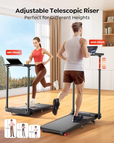 TOPUTURE Walking Pad Treadmill with Adjustable Handle Bar & Incline, Foldable Treadmills for Home Office, Portable Walking Pad with Desk, LED Display, App & Remote Control - Image 3