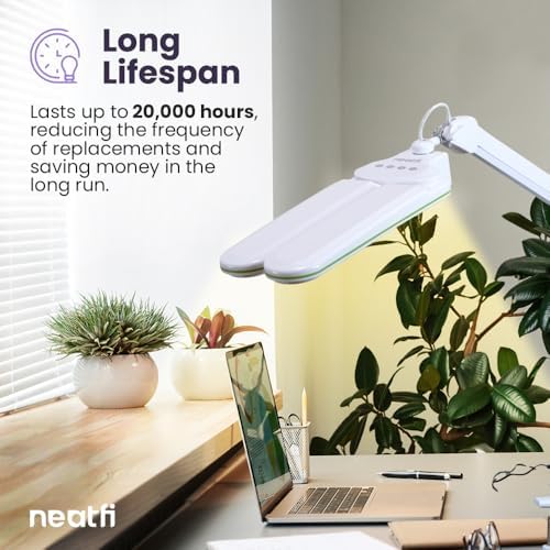 Neatfi Elite HD XL LED Desk Lamp | 3 Light Modes | Non-Polar Dimming | 17 Inches Wide | Eye-Caring Desk Light for Home Office, Drafting, Beauty Shop, Workbench (Green Ring, CCT with Clamp) - Image 3