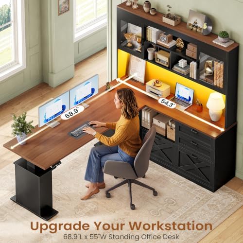 SEDETA 69" L Shaped Gaming Standing Desk with 4 Drawers, Storage Bookshelf - Image 6