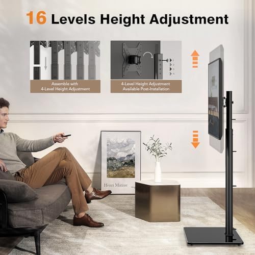 Universal TV Stand Monitor with Mount 100 Degree Swivel Height Adjustable and Tilt Function for 19 to 43 inch LCD, LED OLED TVs,Space Saving Standing Bedroom Living Room Corner,Black - Image 4