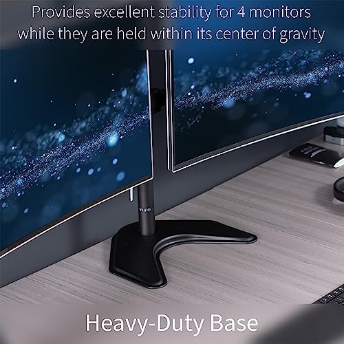 VIVO Premium Quad Ultra Wide LCD LED 27 to 38 inch Monitor Desk Stand, Free-Standing Base, Extra Tall Pole, Adjustable Telescoping Arms, Flush Wall Setup, Fits 4 Screens, Black, STAND-TS38B-4 - Image 5