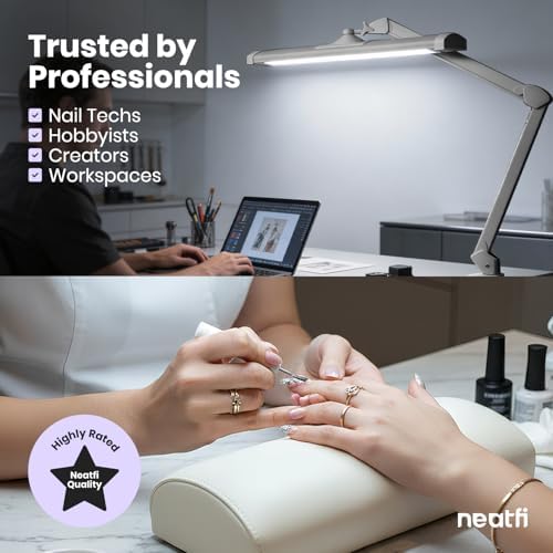 Neatfi Ultra 3,500 Lumens LED Desk Lamp with Clamp – 45W, 270 SMD LEDs, Shadow-Free | Adjustable Brightness | Task Light for Nail, Craft & Office (Silver, 26-Inch Wide Shade) - Image 4