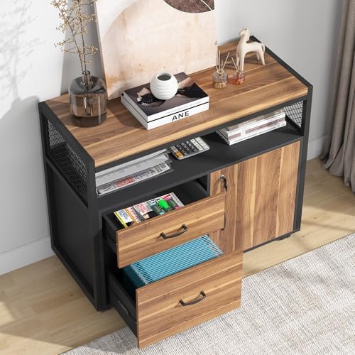 Tribesigns 63" Executive with Drawer Cabinet, L Shaped Desk and Lock lateral File Cabinet, 2 Piece Home Office Furniture Set with Drawers for Hanging File, (Brown, 63 inches) - Image 5