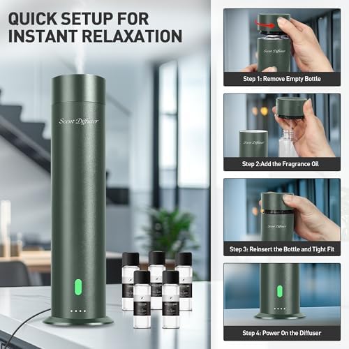 Waterless Diffuser Starter Kit with 5 Scent Oils - Cold Air Diffuser Machine for Home, Hotels and Large Room, 1000 Sq.Ft Coverage Hotel Scent Essential Oil Diffuser, Remote Control, 4.05 Oz, Green-N - Image 5